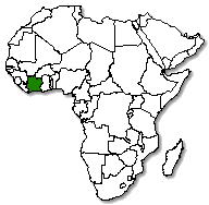 Cote d'Ivoire is marked in green